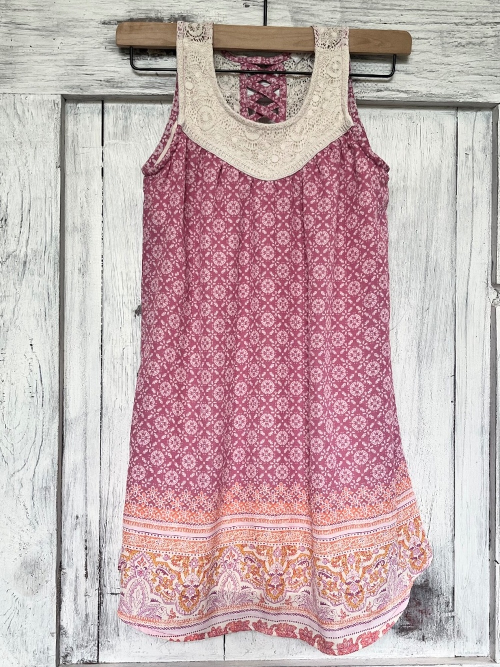 Eyeshadow Girls-Pink Boho Patterned Sleeveless Summer Dress-Girls Size 8